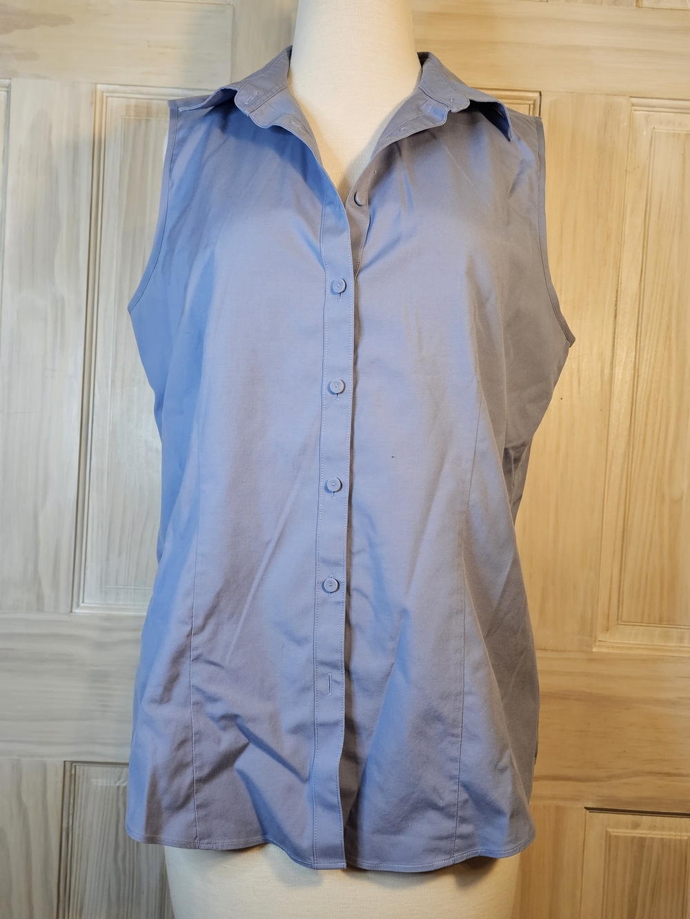 Talbots Light Blue Collared Sleeveless Blouse - Wrinkle Resistant In Size 12